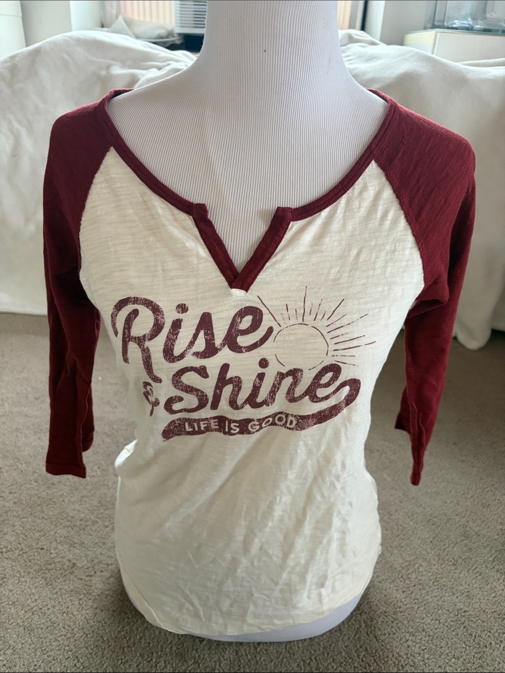 Adorable Life Is Good Cream &Burgundy Pajama Top